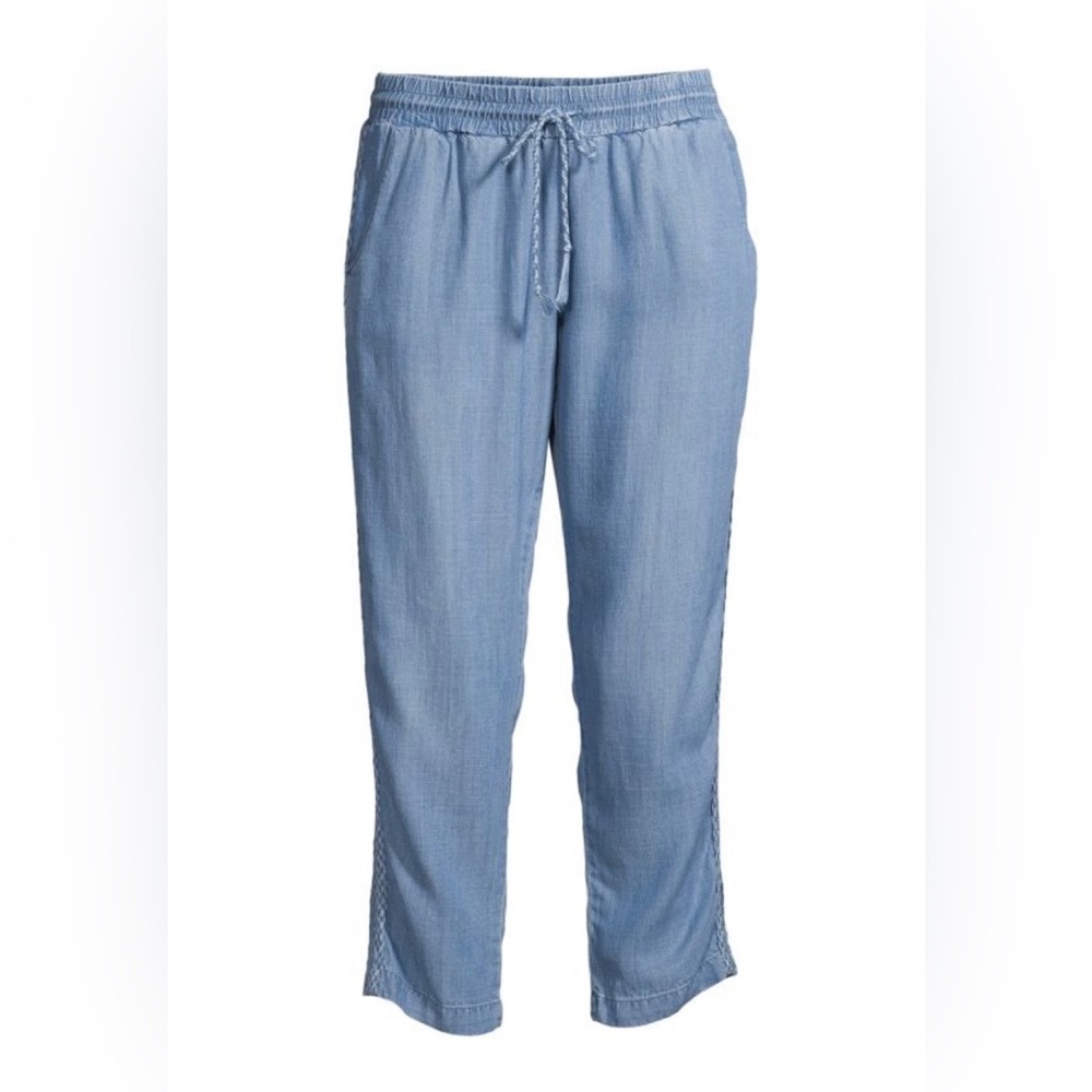 For The Republic Blue Relaxed Pull-On Lightweight Womens Cropped Denim Jean Pant